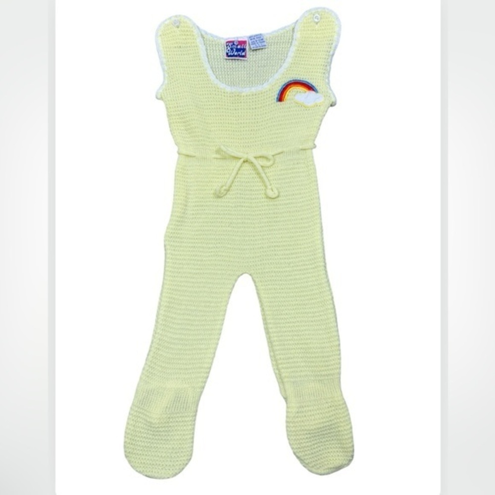 Vintage Small World Yellow Knit Sleeveless Romper Jumper 9-12 Months